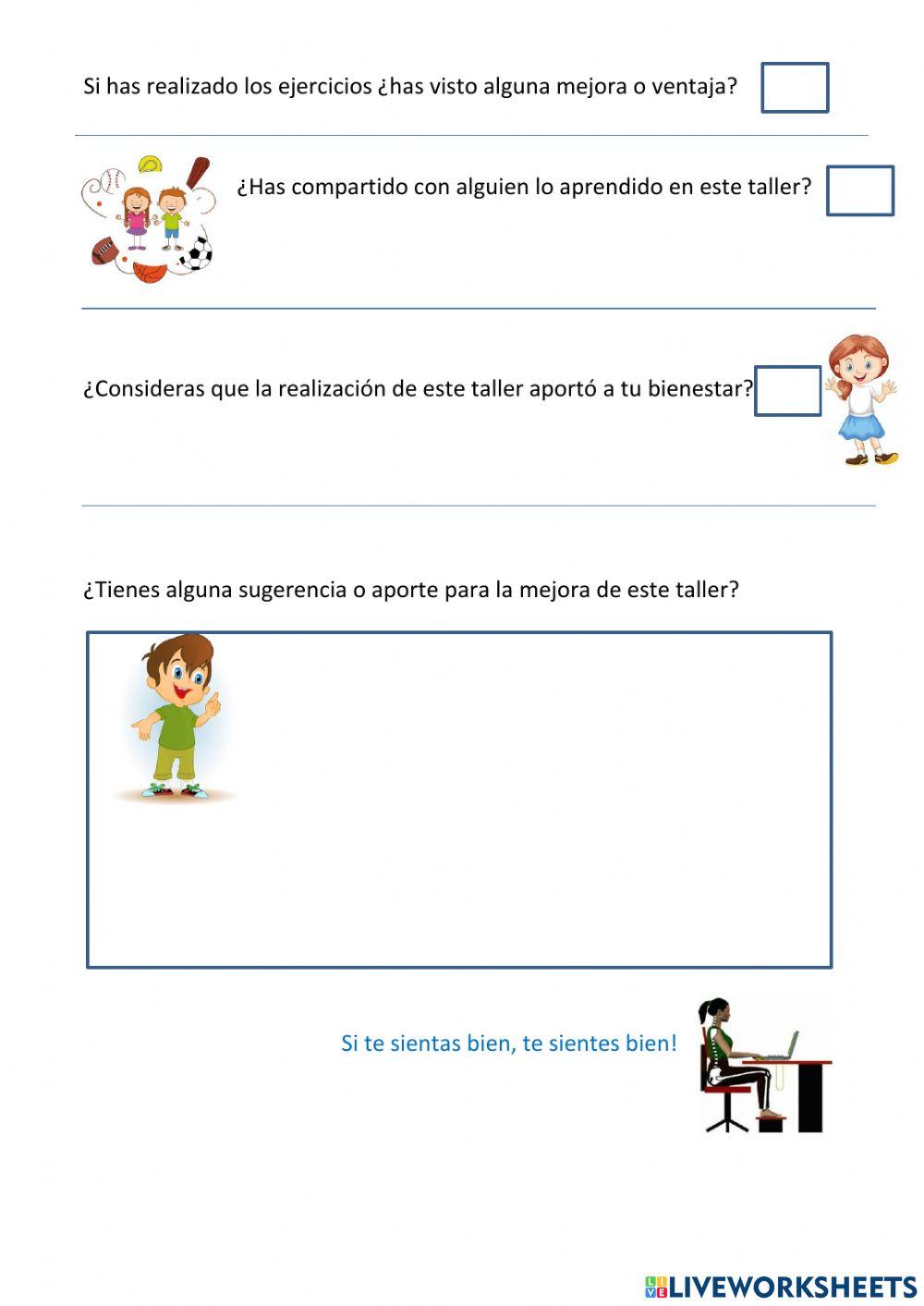 Evaluación para alumnos del taller buenas posturas frente al computador