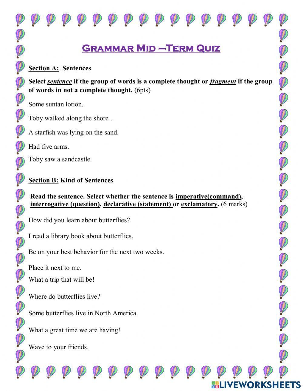 Grammar Mid Term Quiz