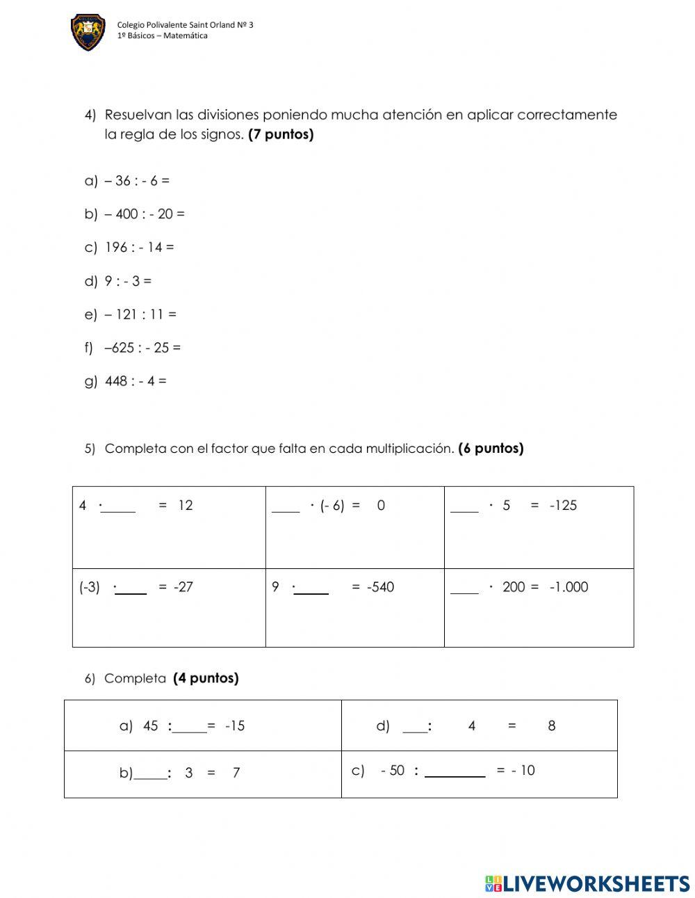 Evaluación de multiplicación y división de enteros