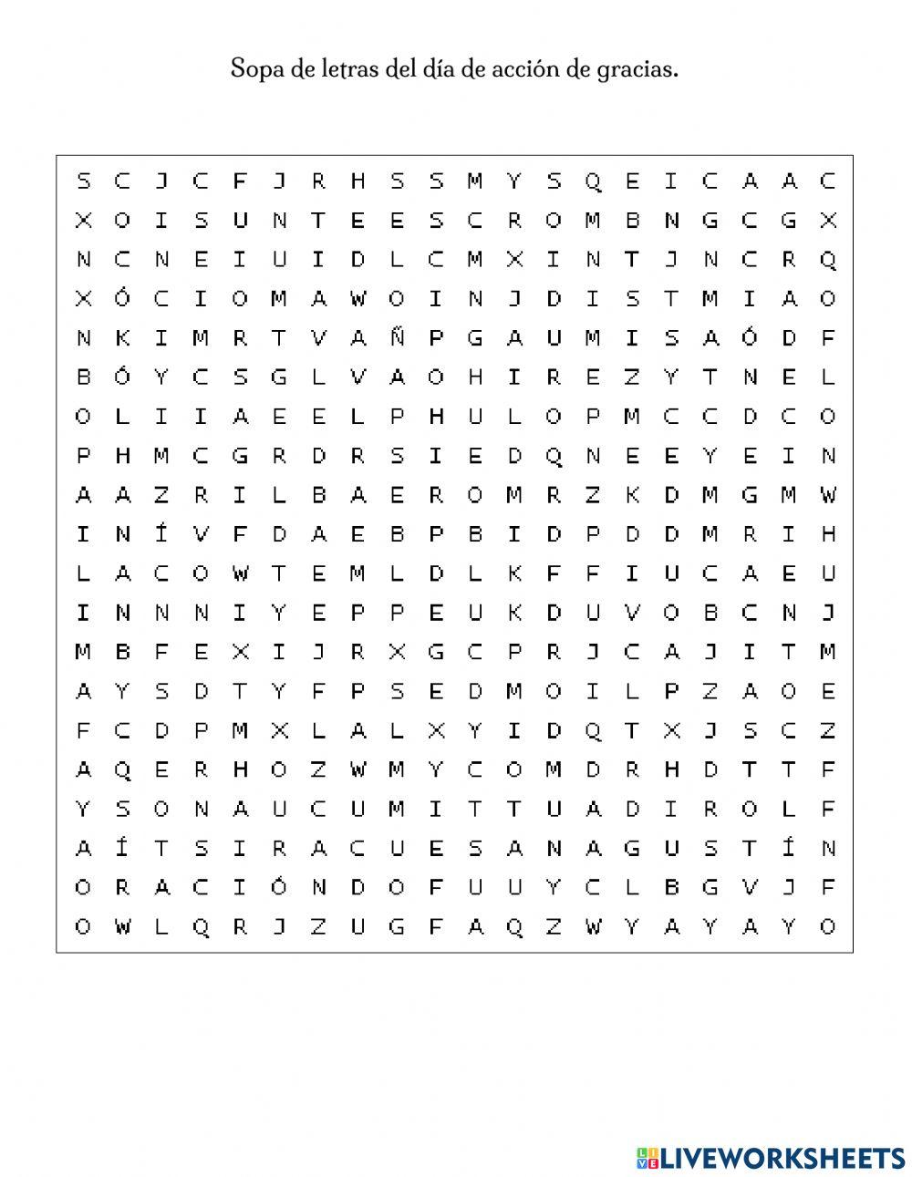 Sopa de letras de Acción de Gracias
