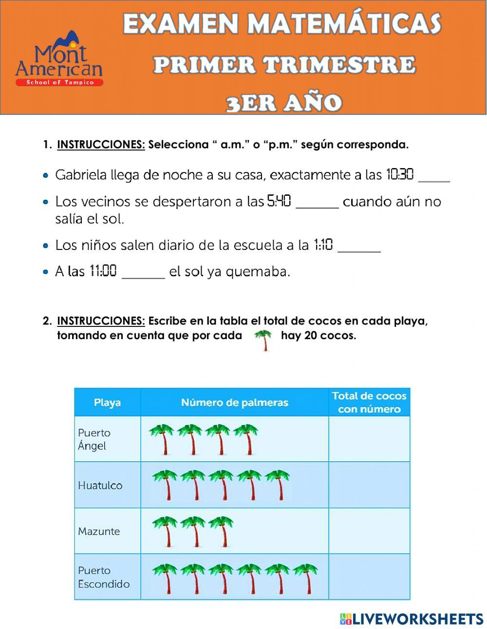 Examen 1er trimestre 3er grado 2021