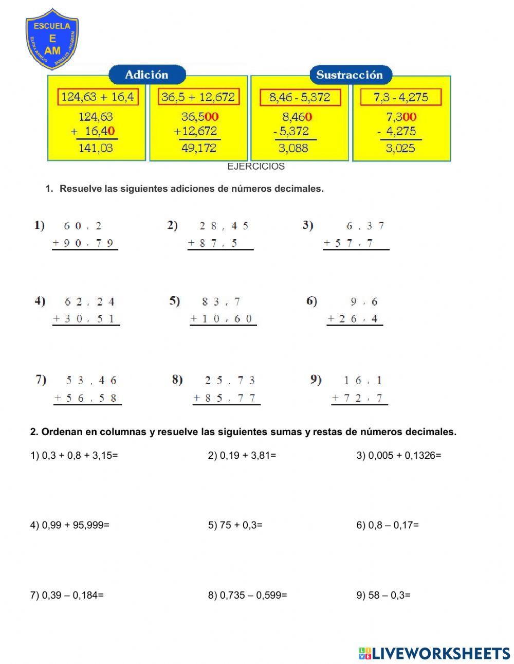 Sumas-restas decimales