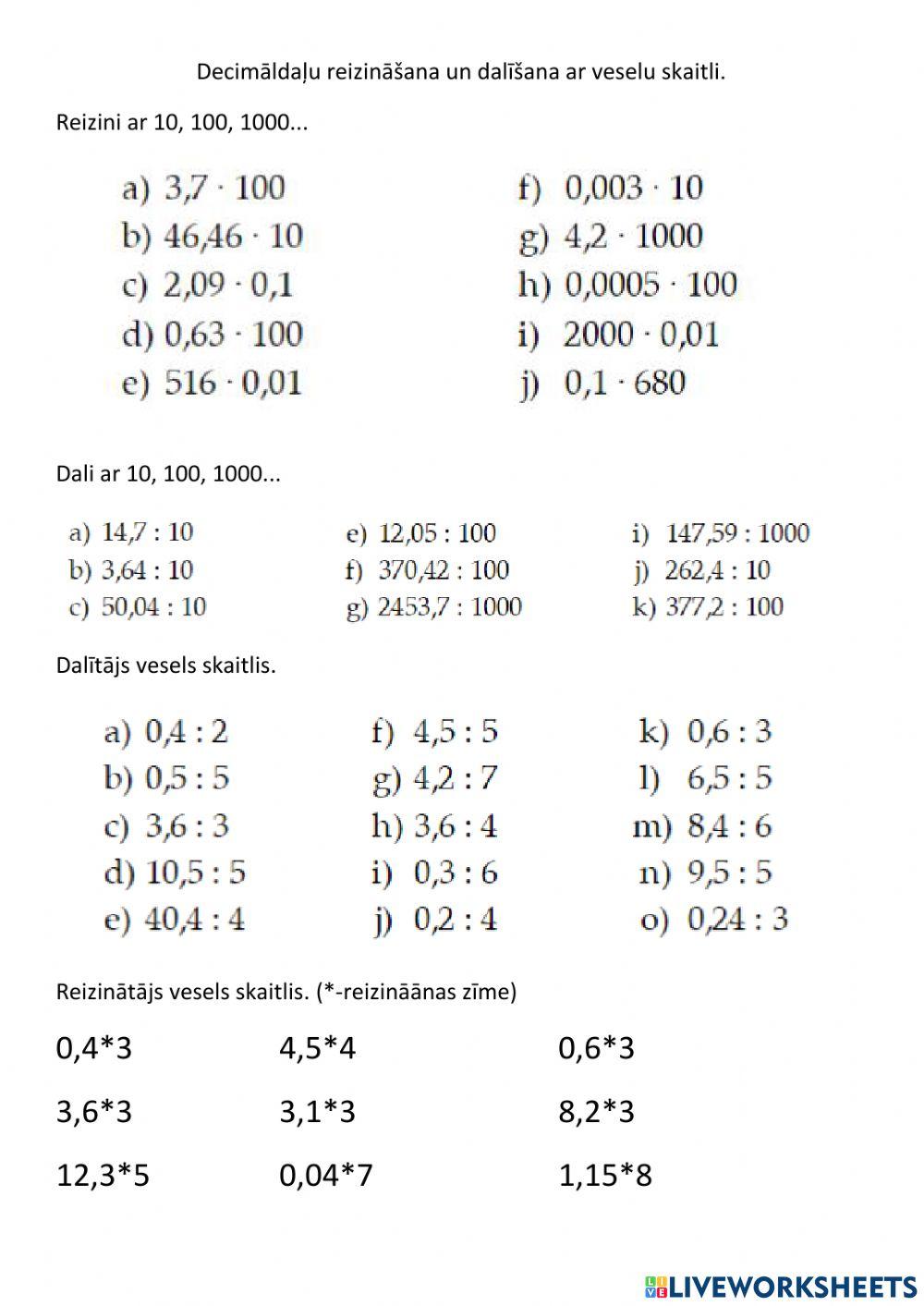 Darbības ar decimāldaļām