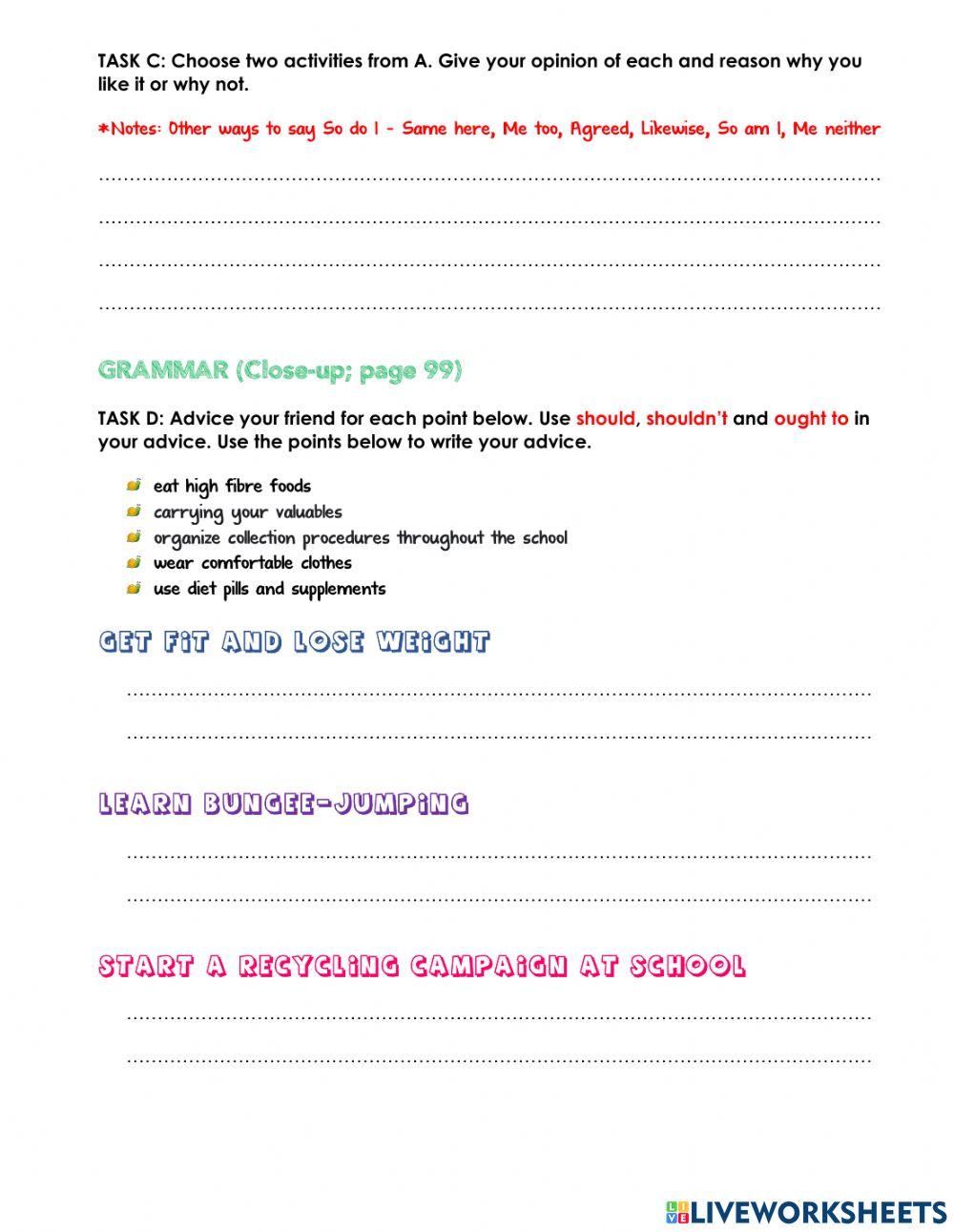 FORM 3 UNIT 8: Vocabulary and Grammar