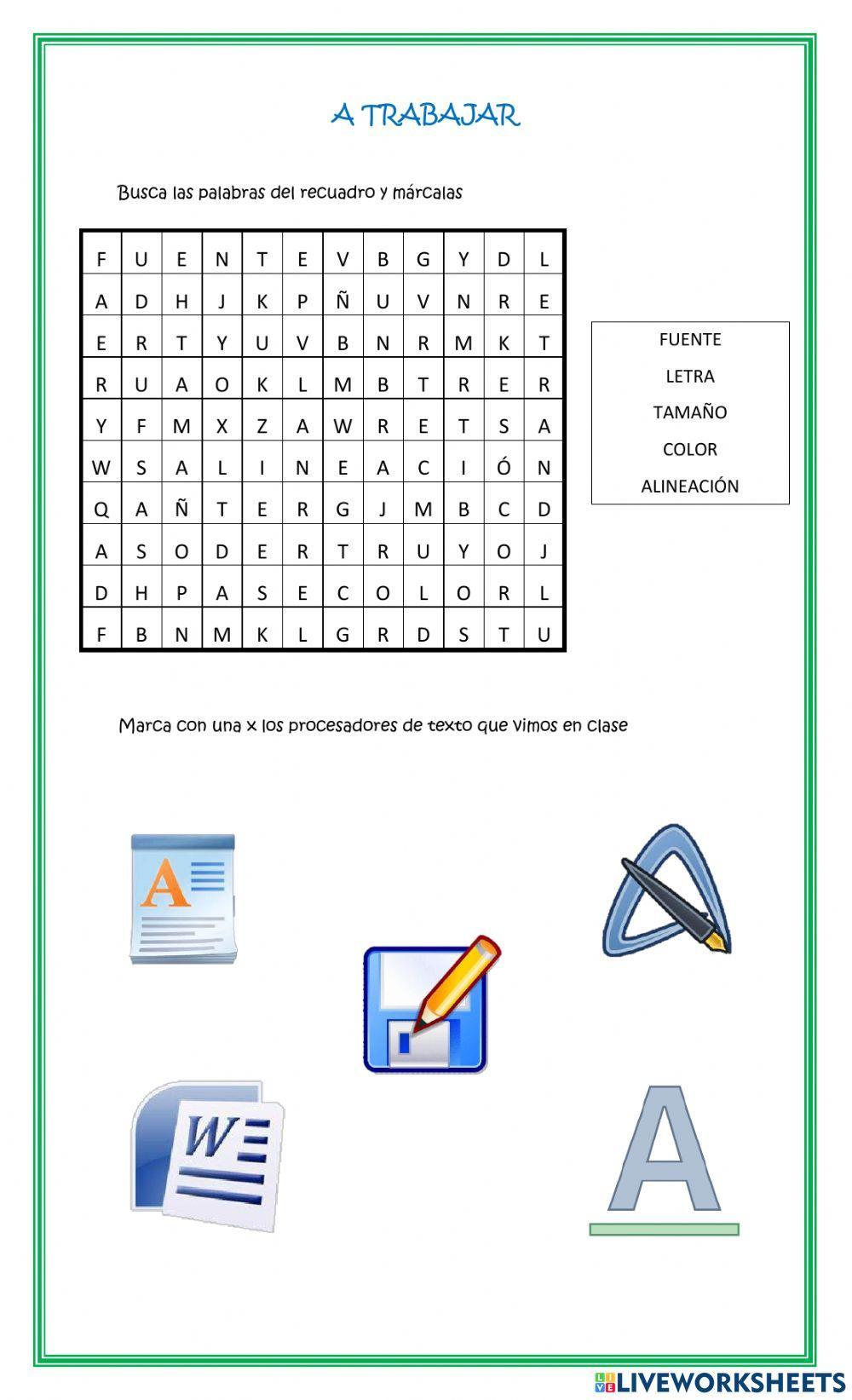 Procesador de texto y botones de control