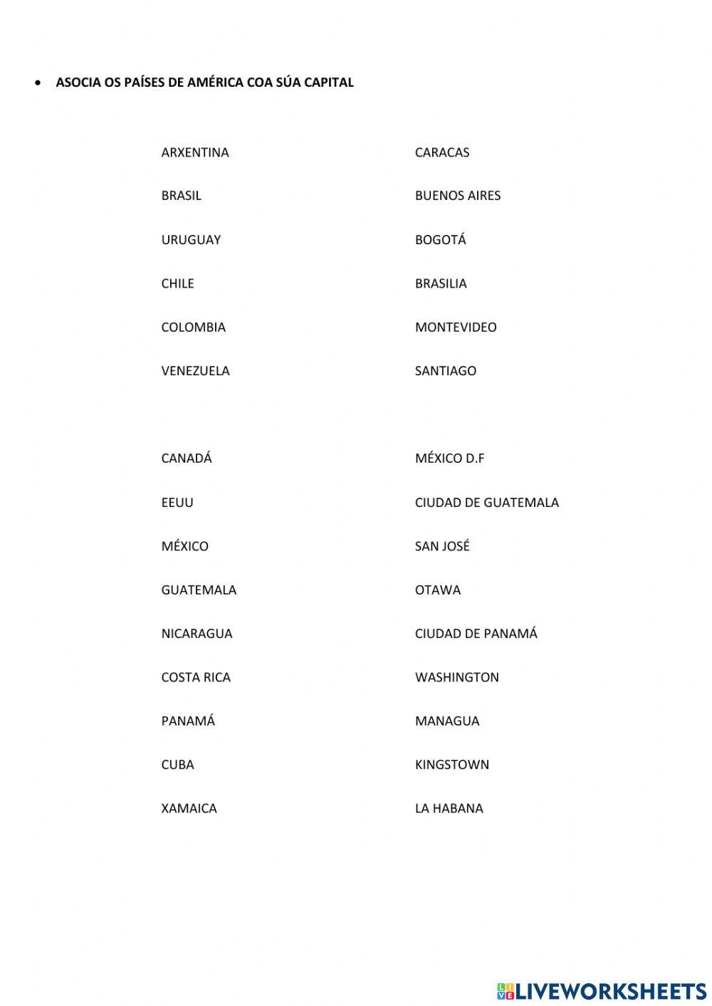 Países e capitais de américa