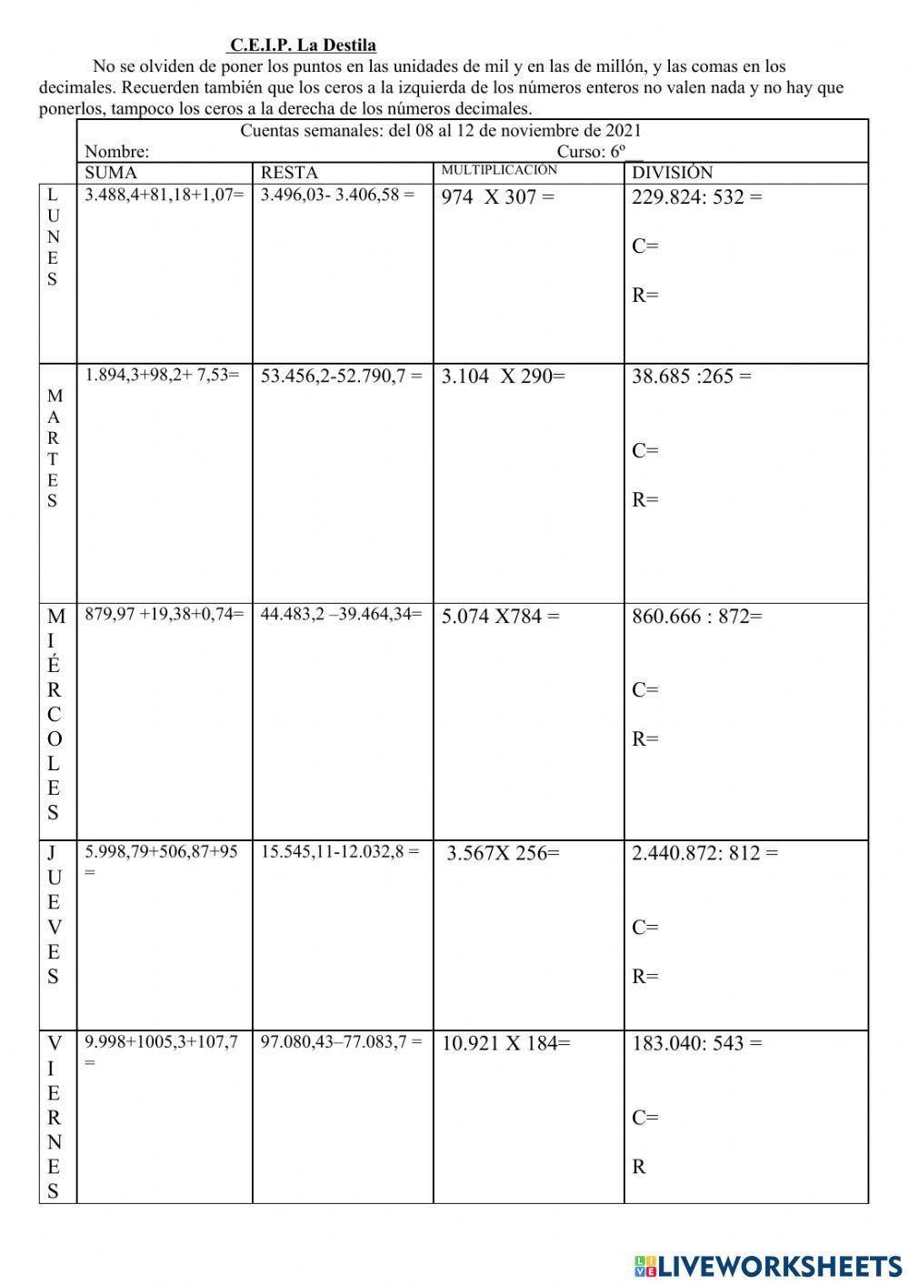 Cuentas 2ª semana de noviembre