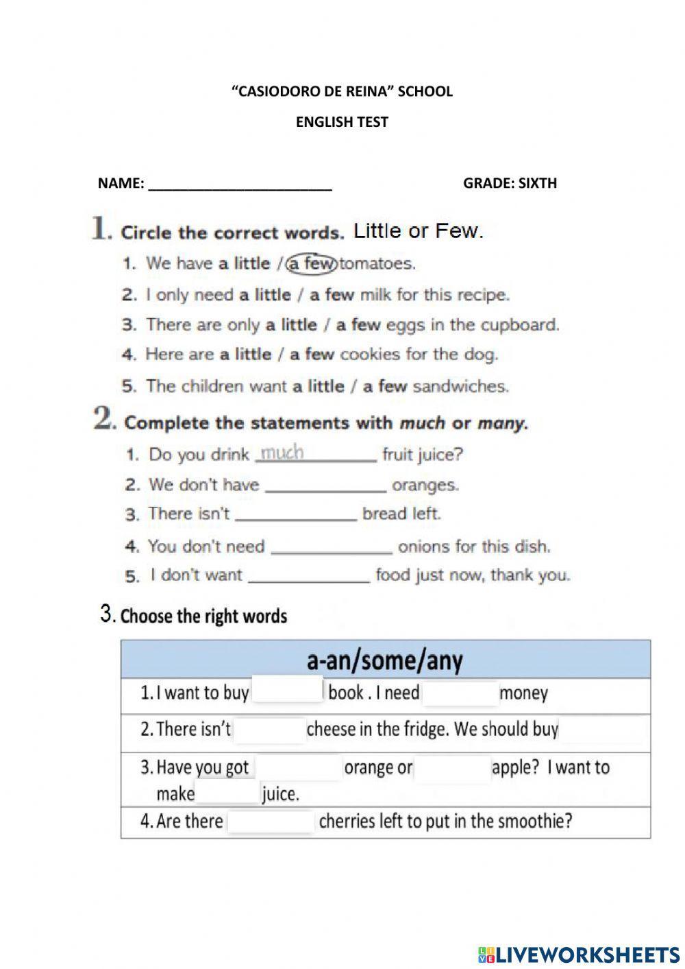 English test 6th grade