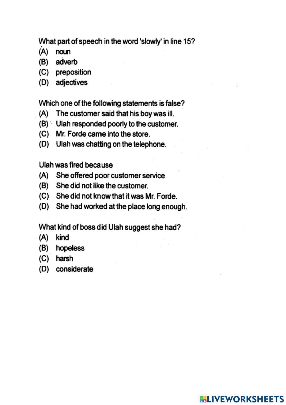 Ulah and Her Boss- Comprehension