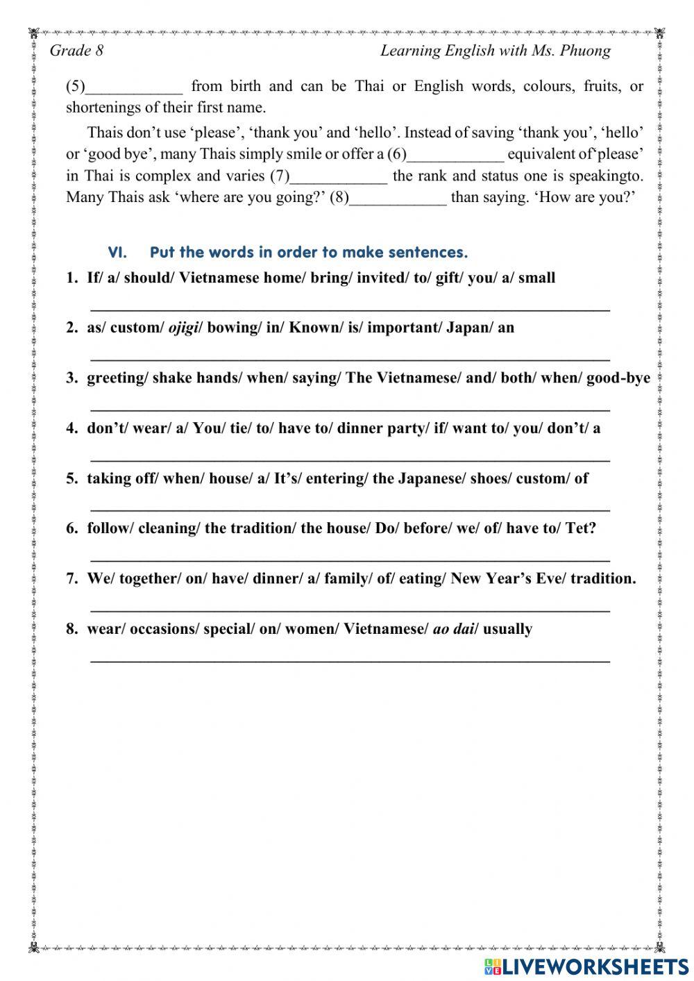 English 8 - Unit 4 - Test 1