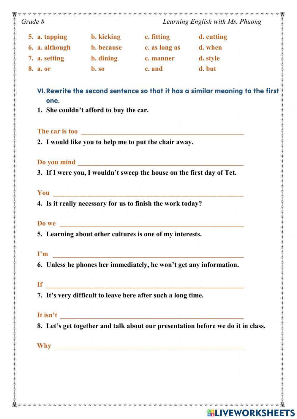 English 8 - Unit 4 - Test 2