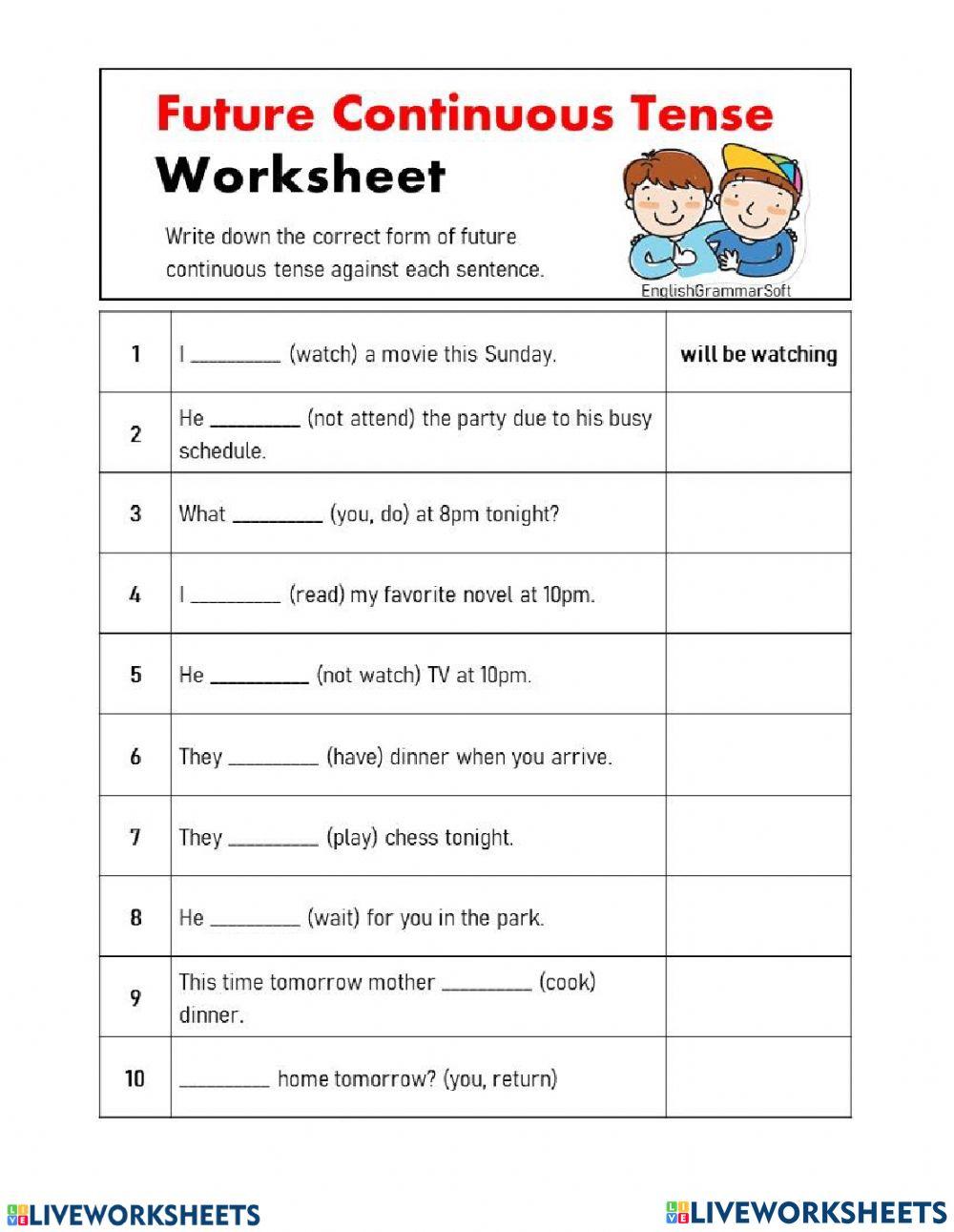 Future Continuous worksheets