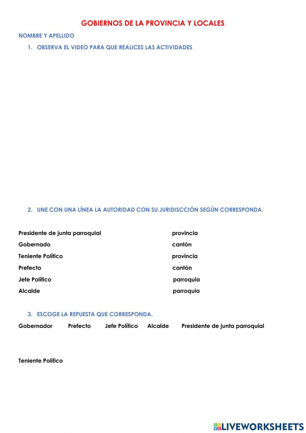 Gobiernos de la provincia y locales