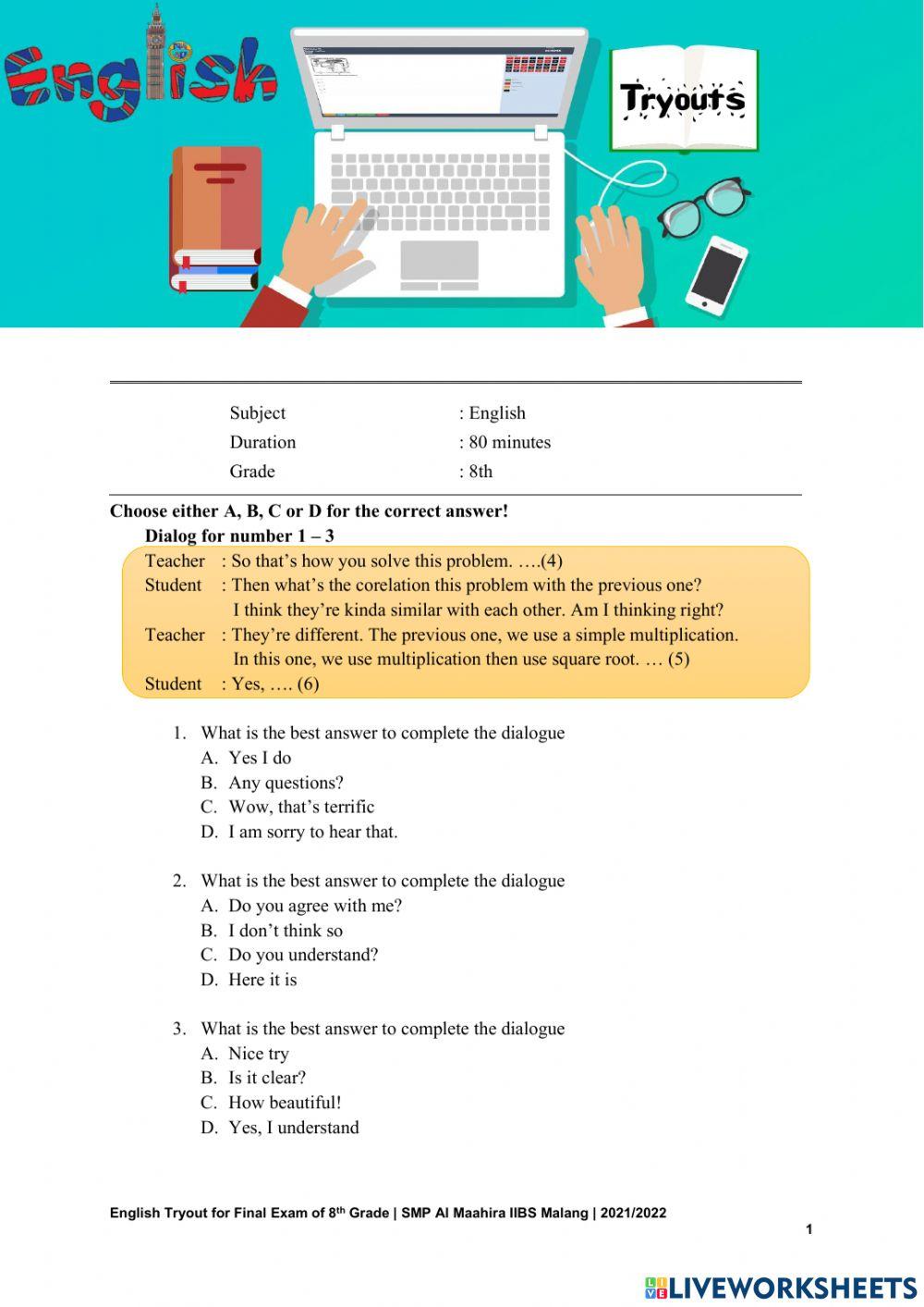 English tryout for 8th graders