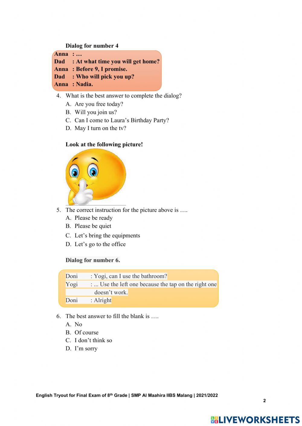 English tryout for 8th graders