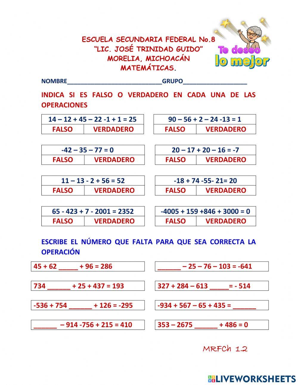 Suma y resta de números enteros