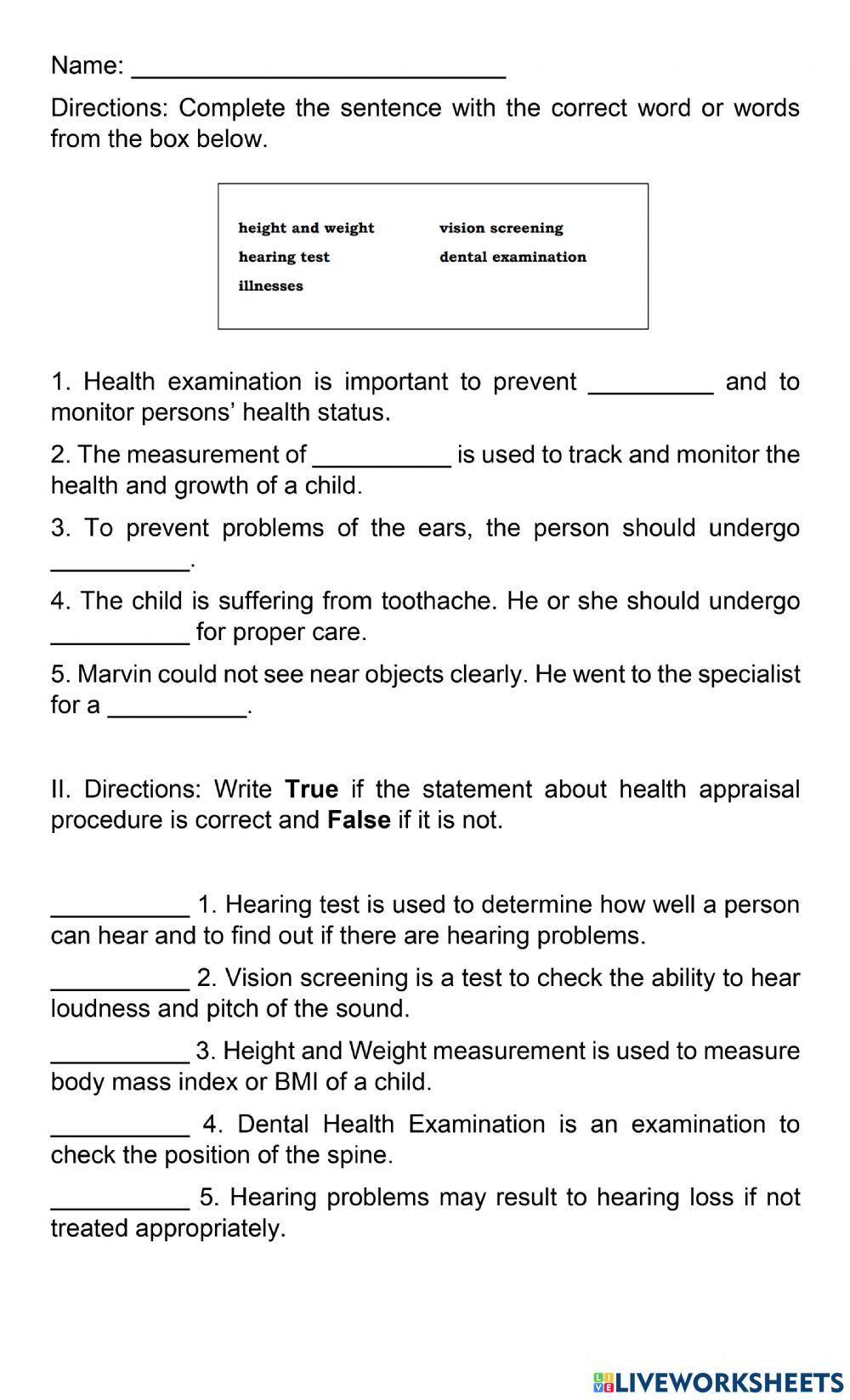 Health Appraisal Procedure