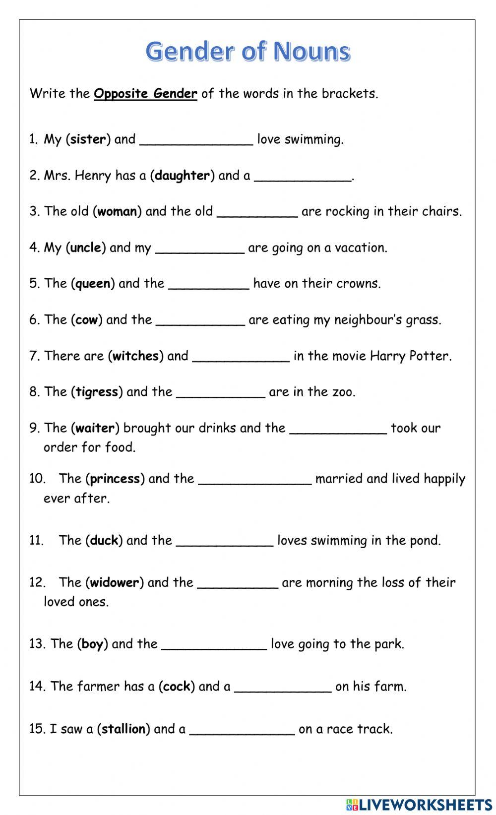 Gender of Nouns Gender of Nouns