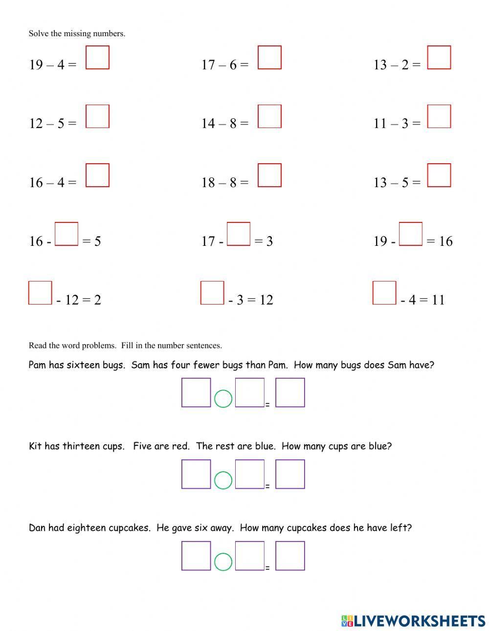 Subtraction to 20 Review