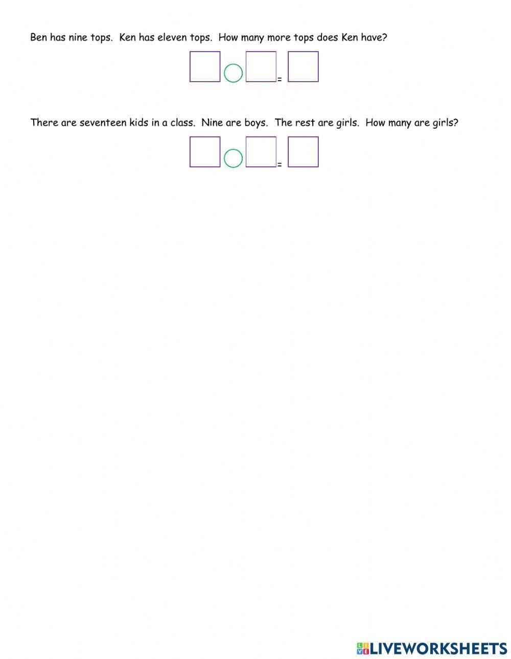 Subtraction to 20 Review
