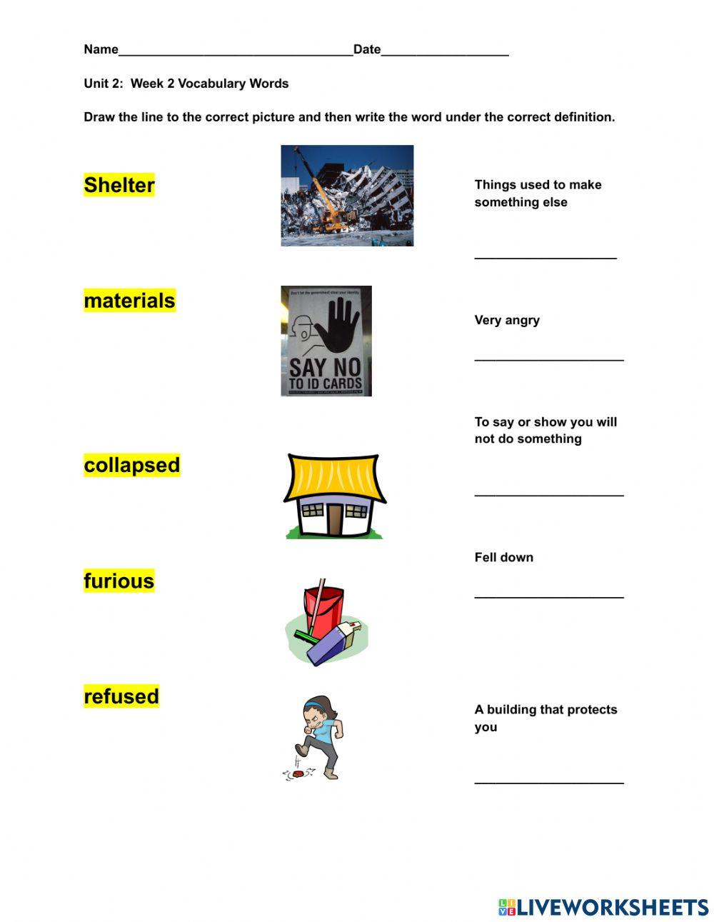 Grade 1: Unit 2 Week 2 Vocabulary