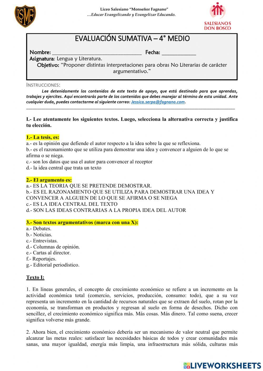 Evaluación - Cuartos medios A y B