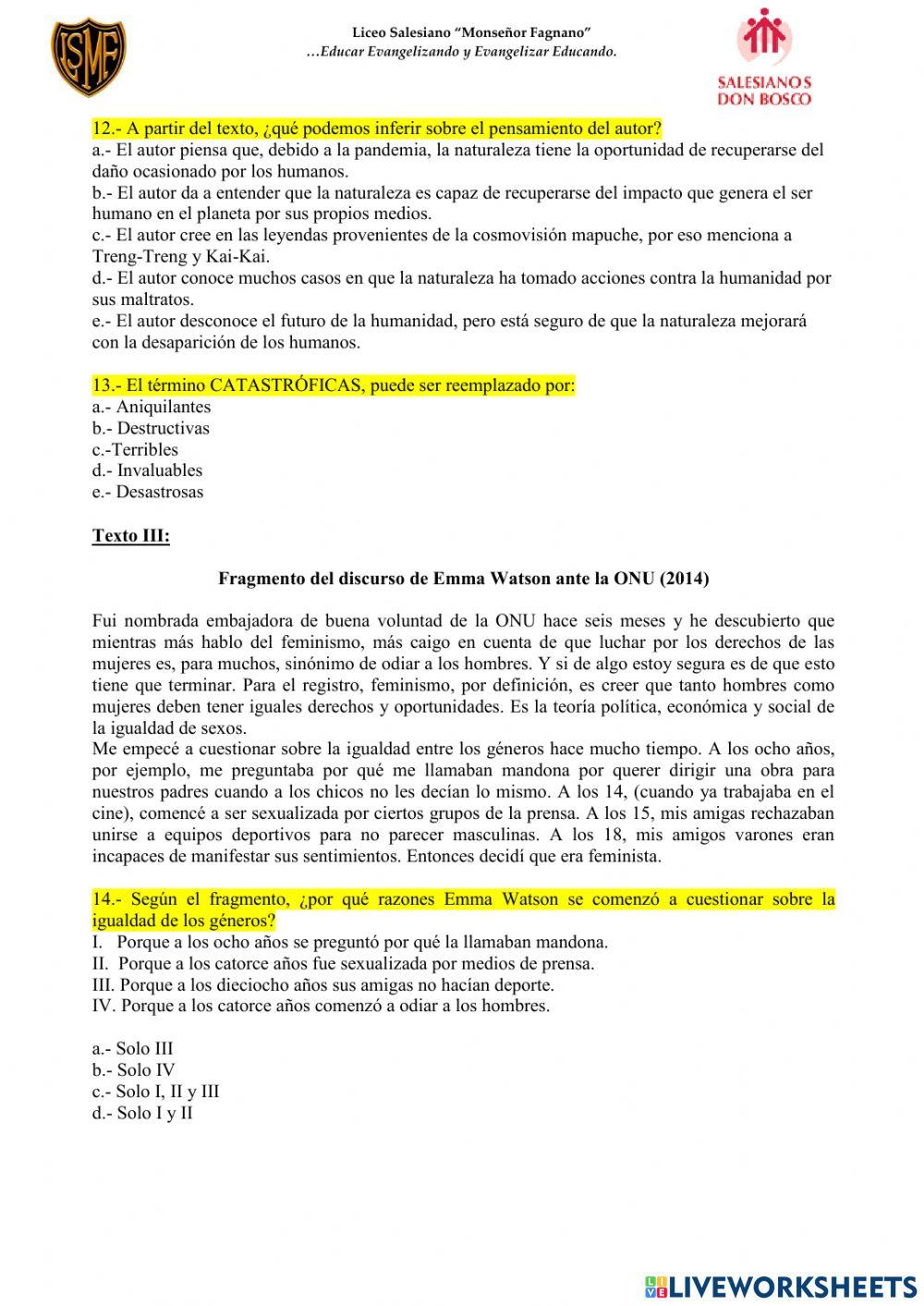 Evaluación - Cuartos medios A y B