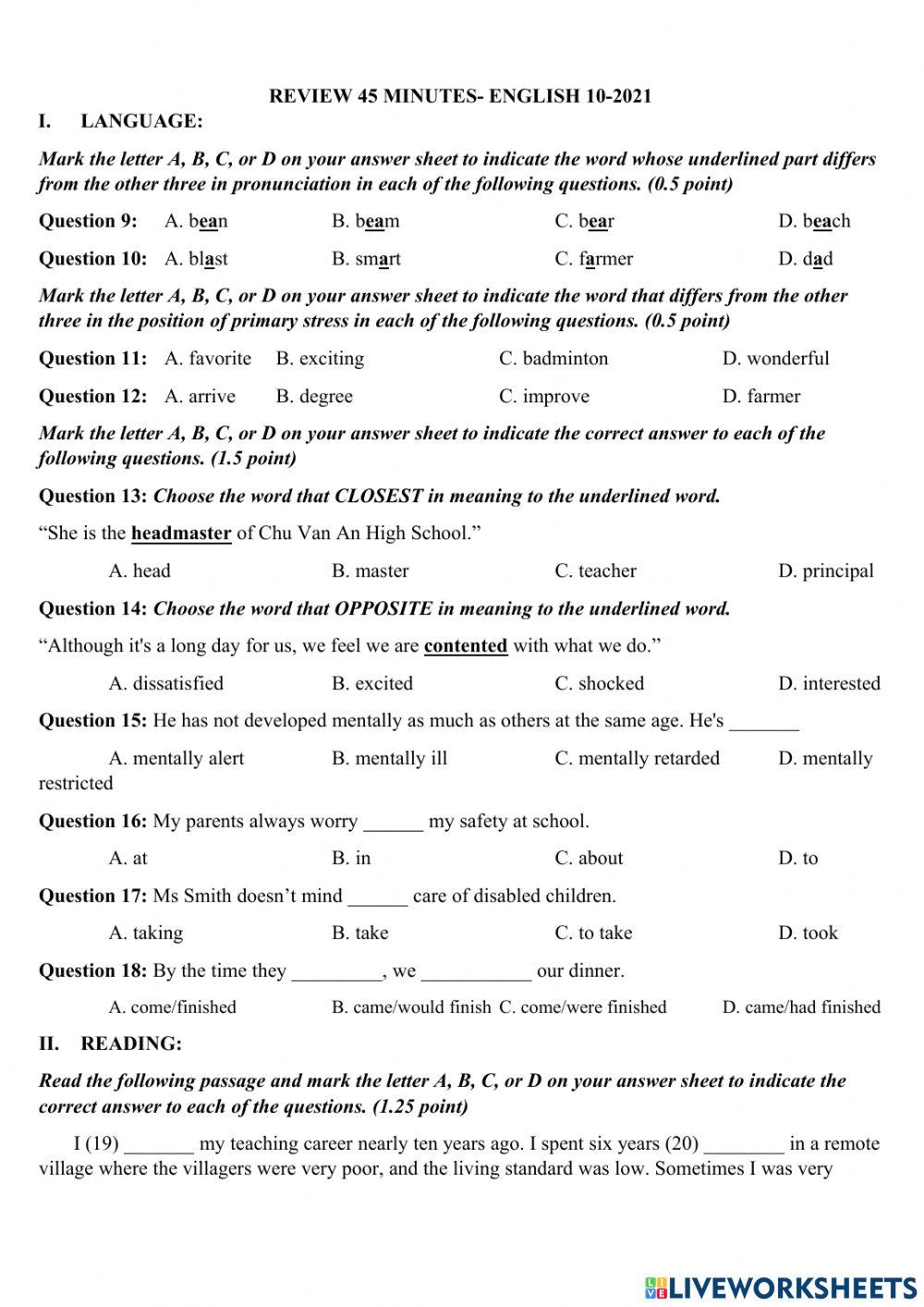 ENGLISH 10 45 MINUTES