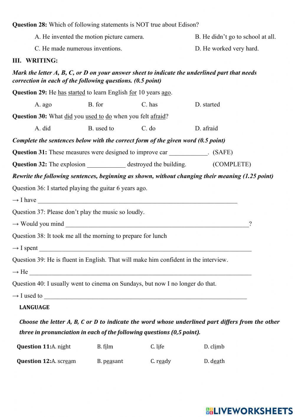 ENGLISH 10 45 MINUTES