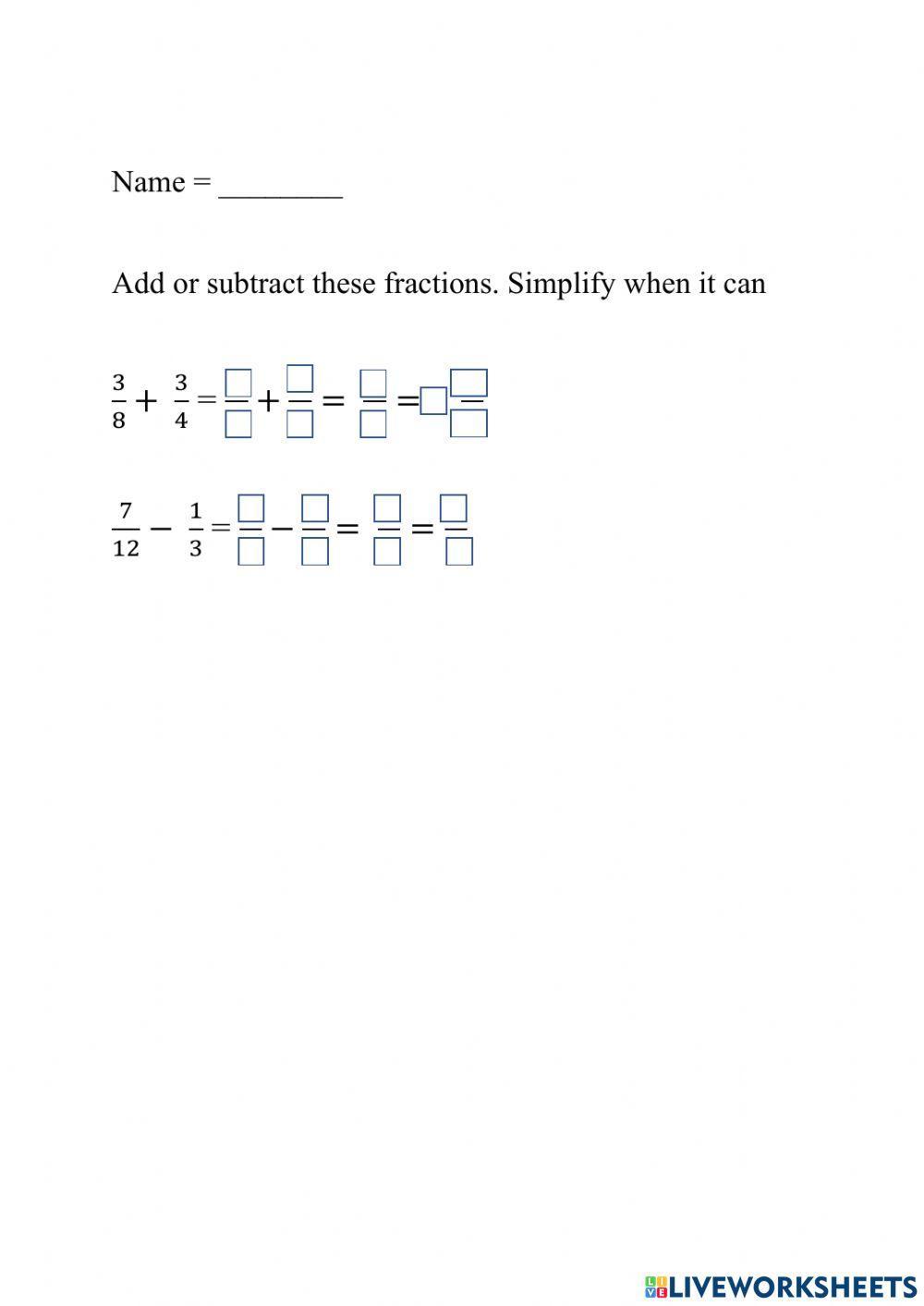 Add and subtract fraction review quiz