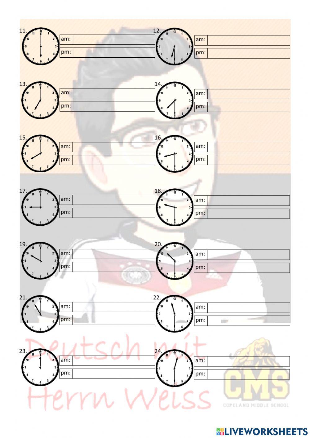 Die Uhrzeit in vollen und halben Stunden mit 24-Stunden-Zählung