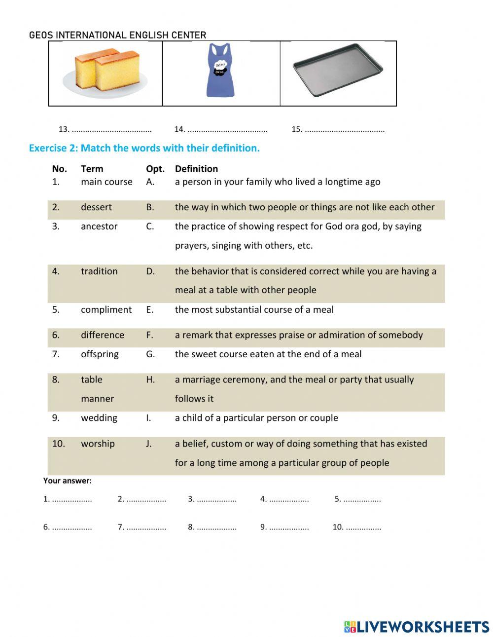 Worksheet 2-Unit 4-Grade 8