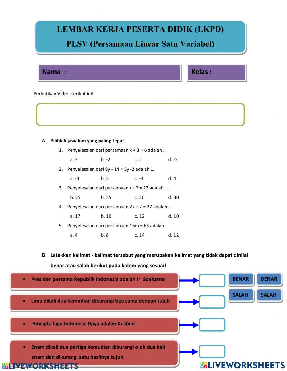 Lembar Kerja Peserta Didik PLSV 1
