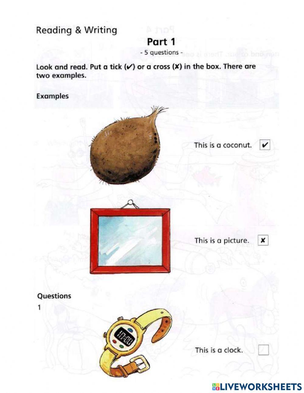 YLE STARTERS READING PART -TEST 3 O