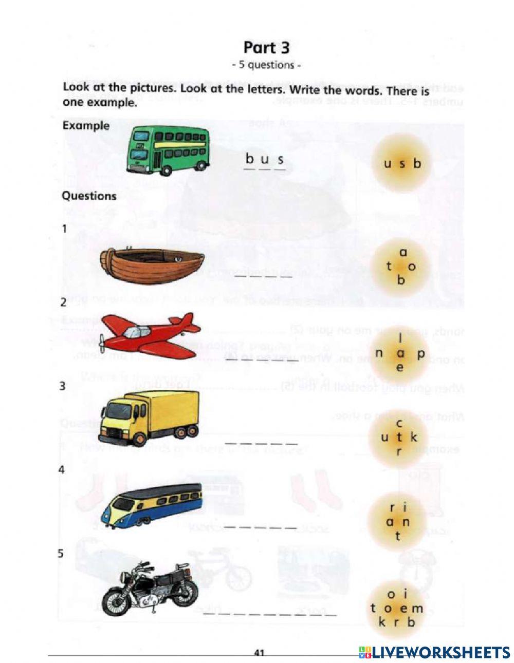 YLE STARTERS READING PART -TEST 3 O