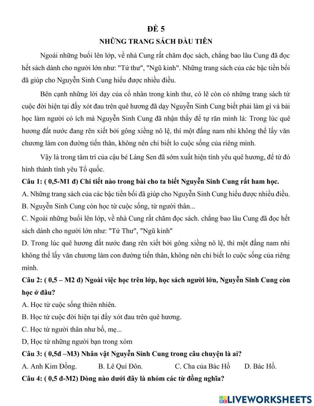 KT giữa kì 1 TV - đề 5