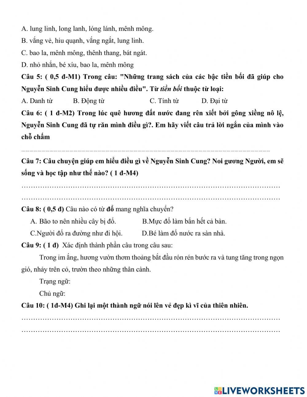 KT giữa kì 1 TV - đề 5