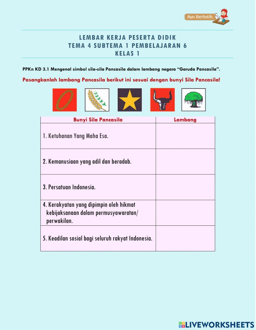 Lembar Kerja Kelas 1 Tema 4 Sub 1 PB 6