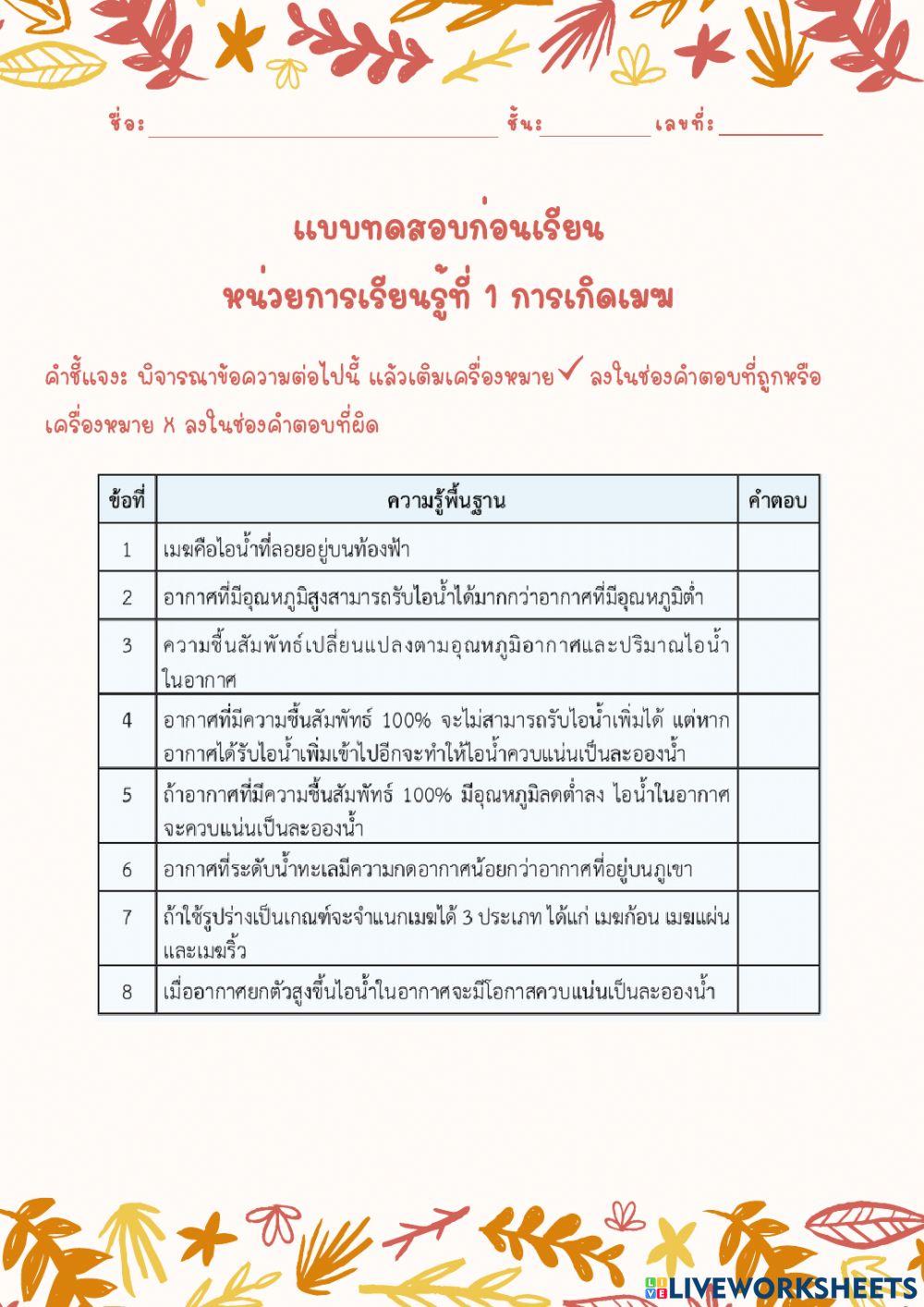 แบบทดสอบก่อนเรียน