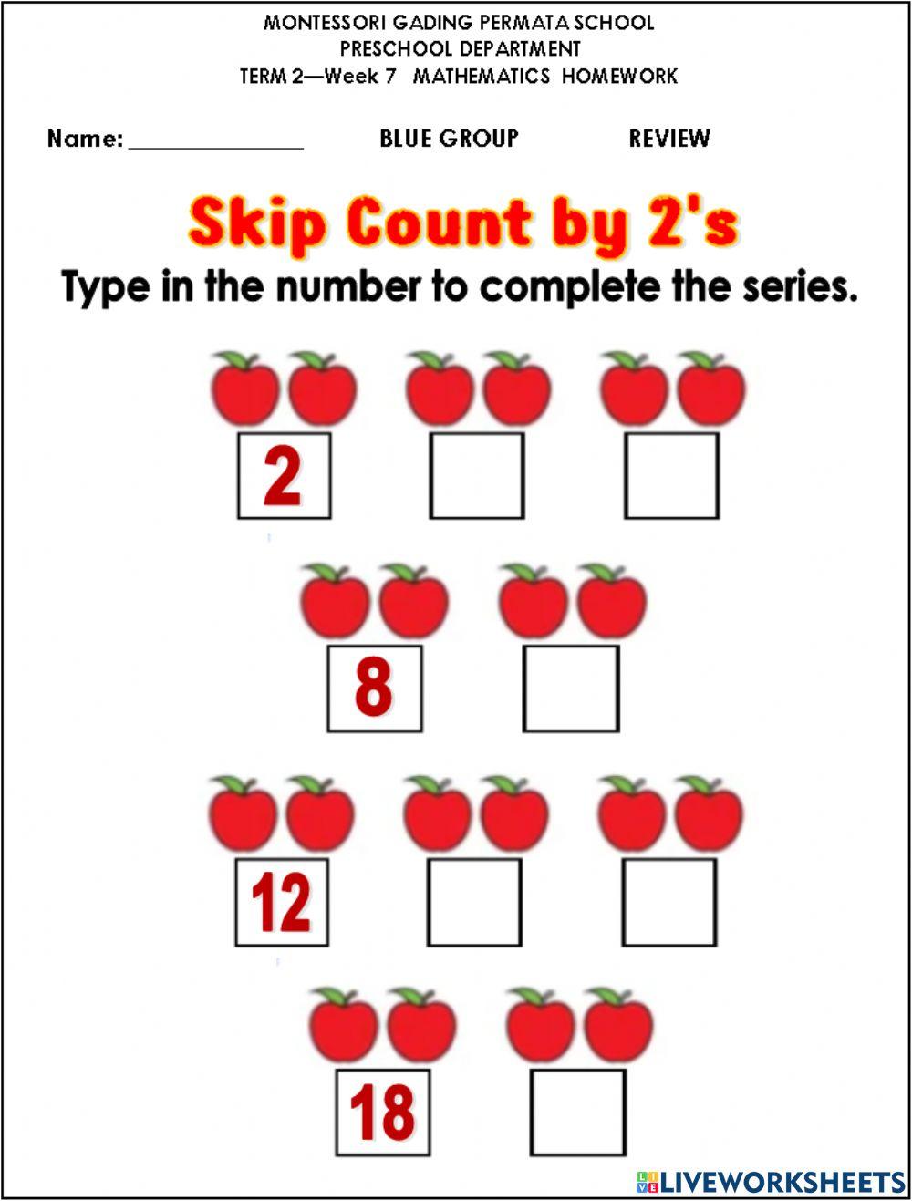 Review Skip Counting by 2's online exercise for Live Worksheets
