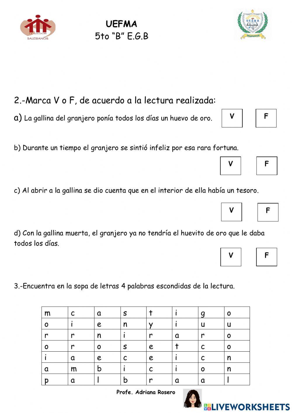 Comprensión lectora de una fábula