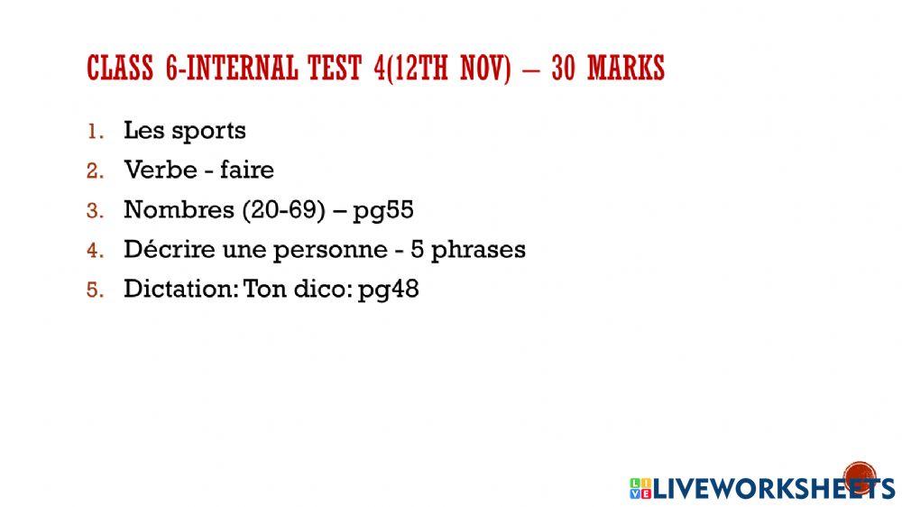 Class 6 Internal Test 4