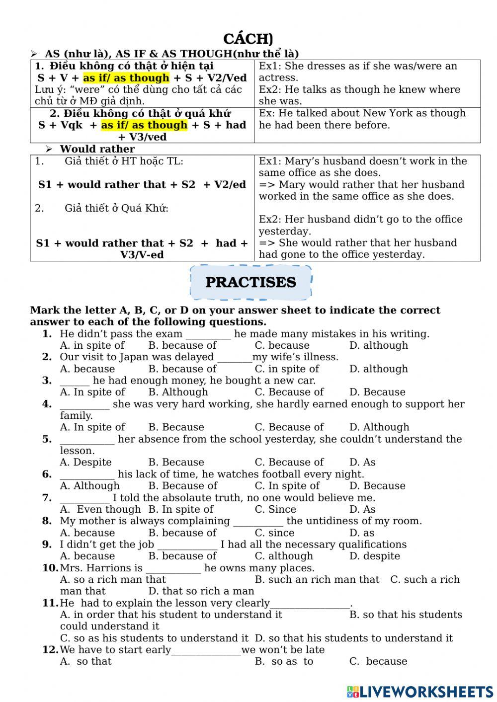 Các loại mệnh đề