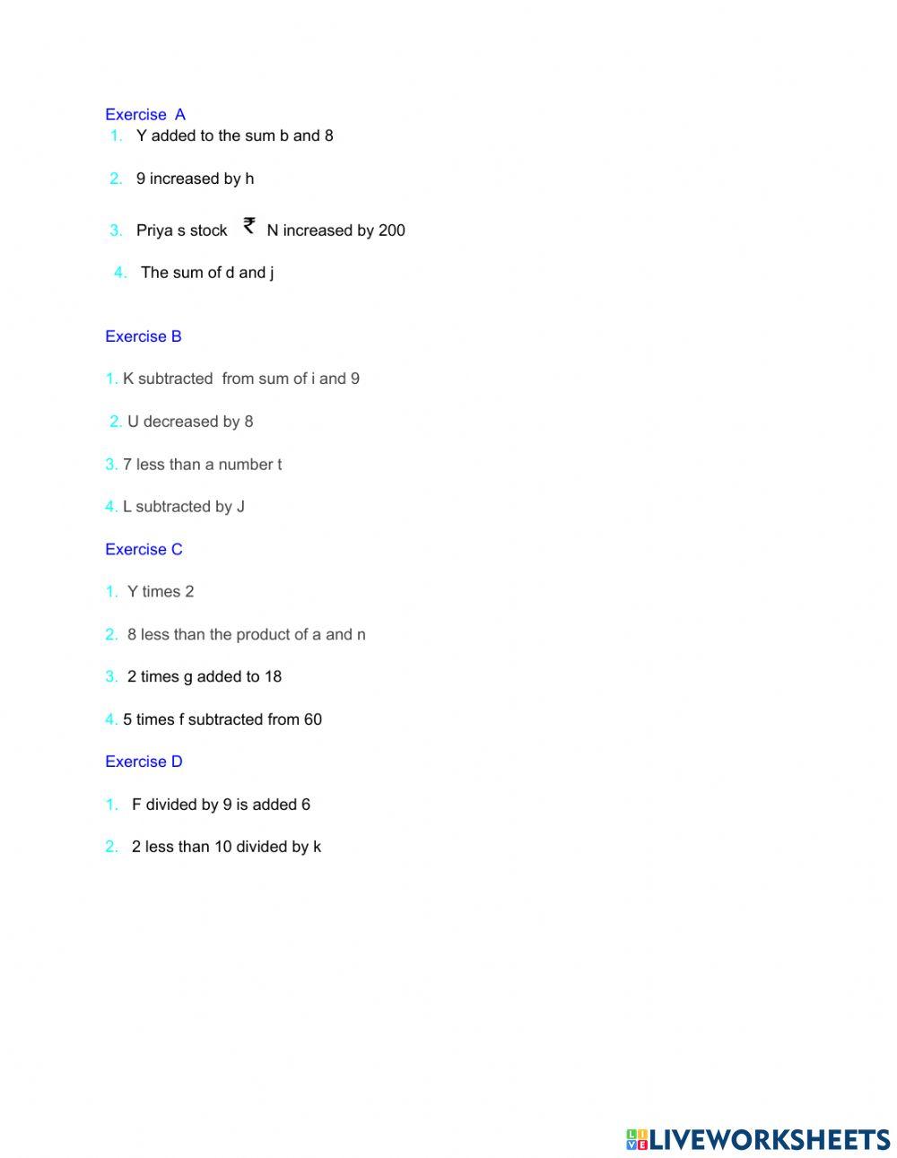 Maths algebra class 6