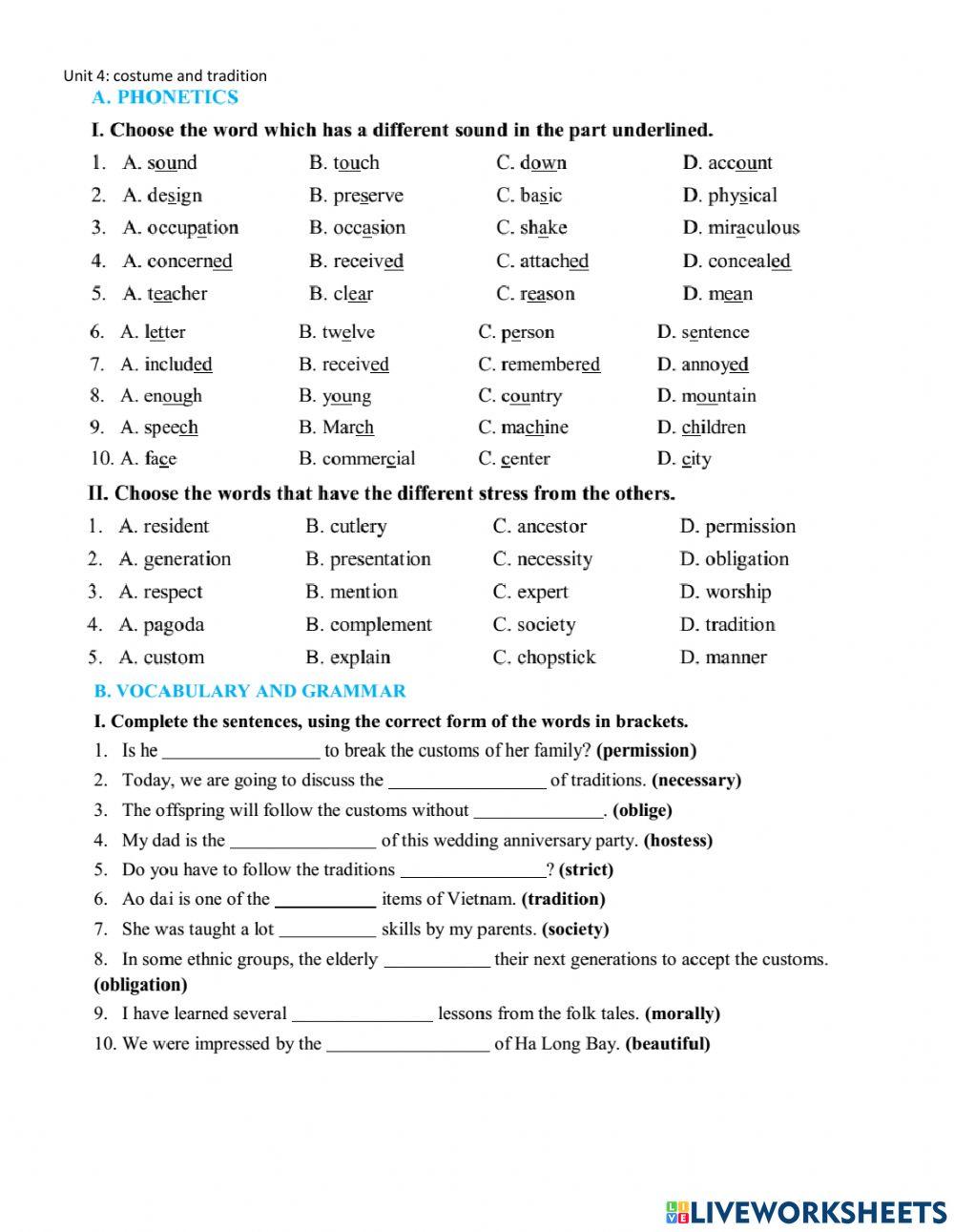 Unit 4- Our custom and tradition