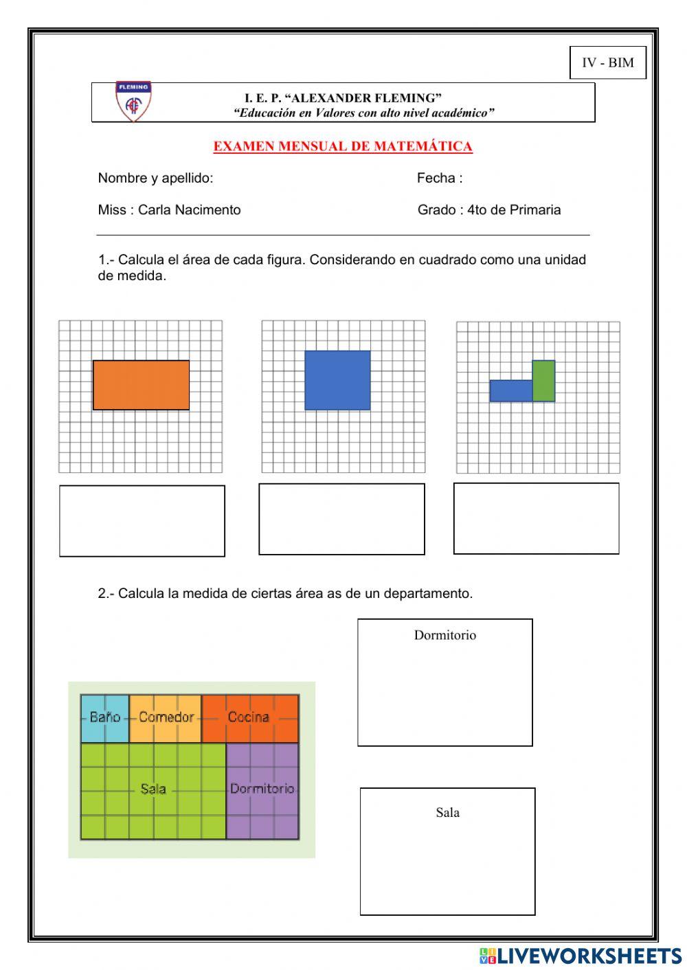 Examen mensual de matematica