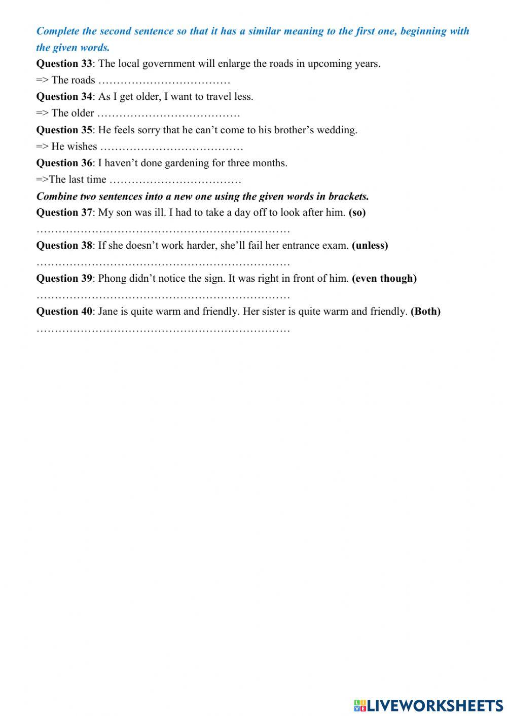 Mid-term 5- Grade 9 (chưa có đáp án)