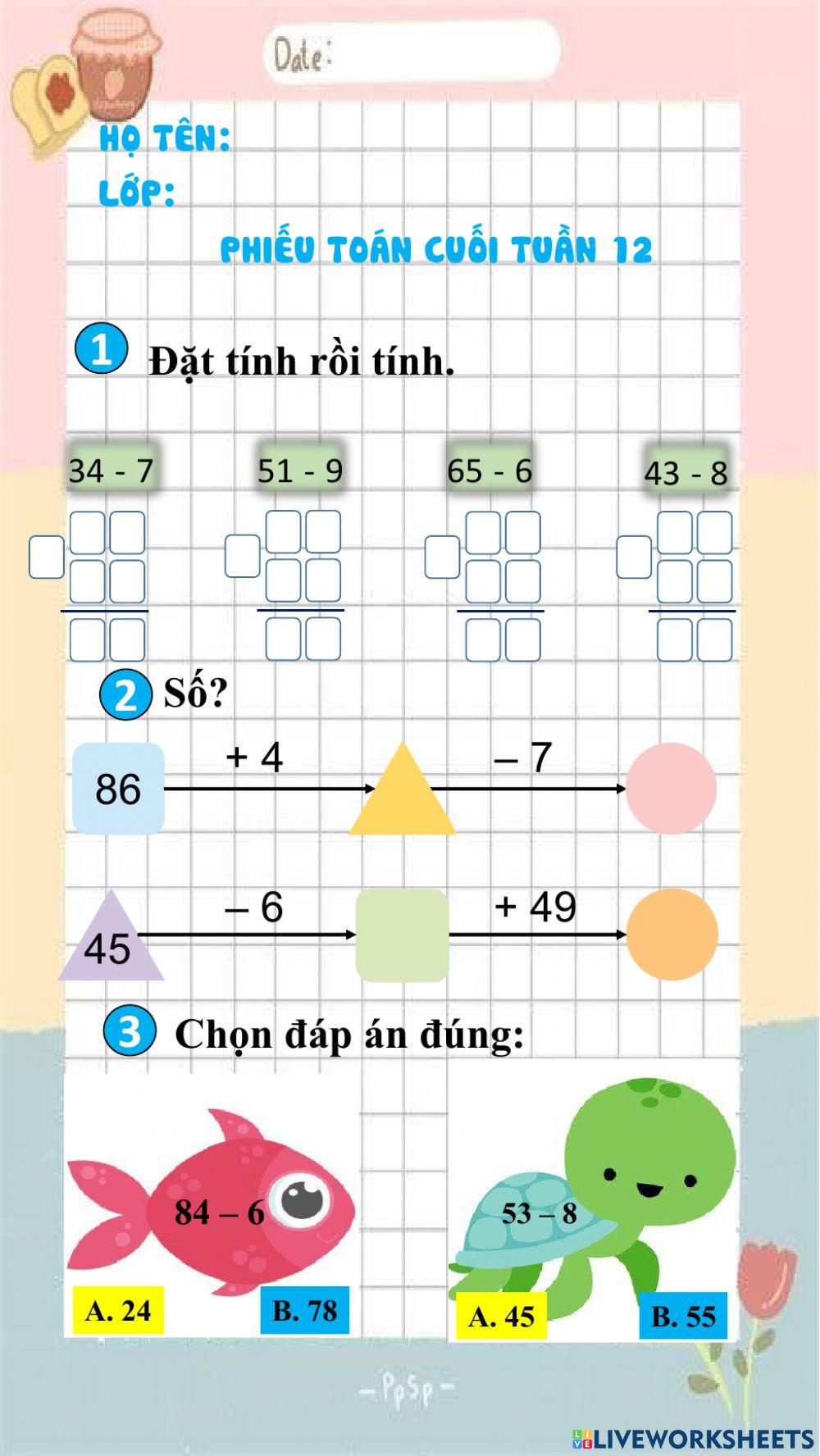 Phiếu Toán cuối tuần 12