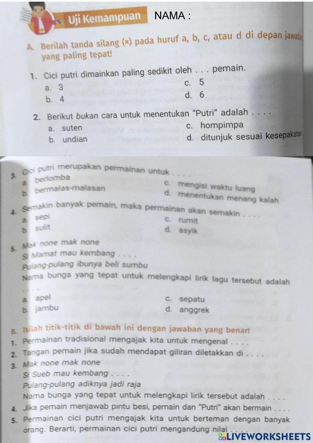 PLBJ bab 7 permainan cici putri