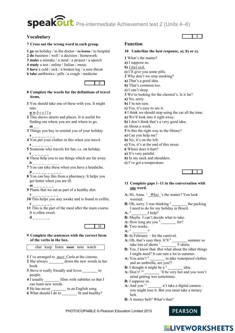 4058535 | Speak out -Pre- Intermediate - Achievement test